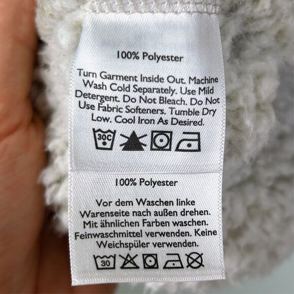 Eddie Bauer Quarter Zip Blue Sherpa Fleece Pullover Hoodie Sweatshirt Beige M - Picture 8 of 9